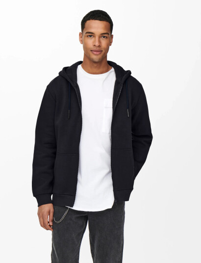 ONLY & SONS Onsceres Zip Thr. Hoodie Sweat Noos - Navy - XS