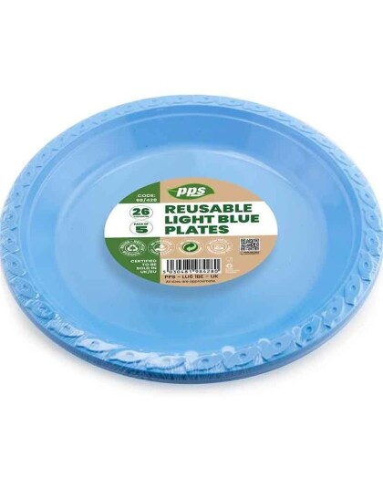 5 stk Store Blå Gjenbrukbare Tallerkener i Plast 26 cm