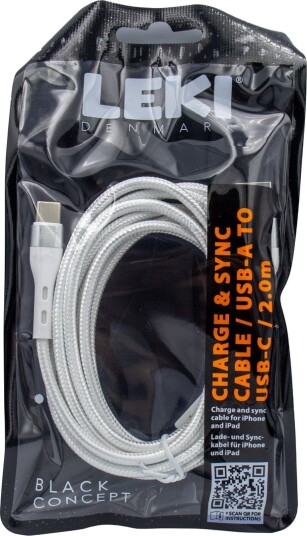 LEKI DENMARK BRAIDED WHITE CABLE USB-A TO USB-C 2.0 M