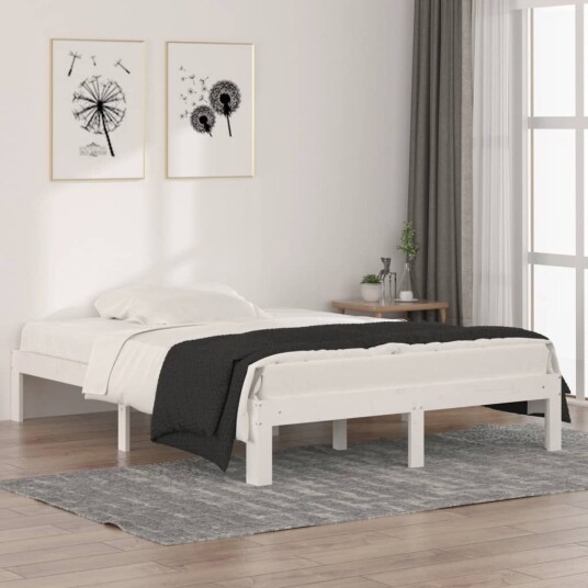 vidaXL Sengeramme hvit heltre 135x190 cm 4FT6 Double