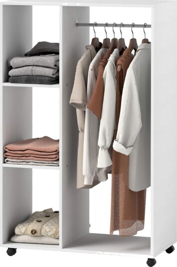 Garderobe på hjul mobil garderobe 1 klesstang 3 hyller garderobeskap rullende klesstativ for gang soverom 80 x 40 x 128 c