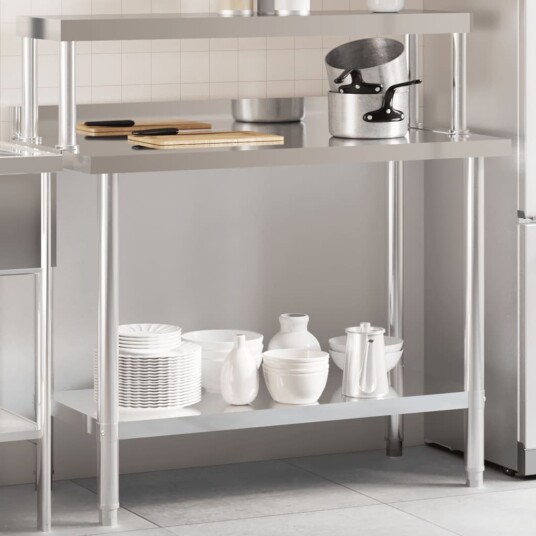 Kjøkkenbenk med overhylle 110x55x120 cm rustfritt stål Kjøkkenbenk med overhylle 110x55x120 cm rustfritt stål