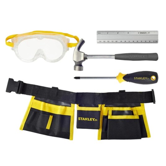 Stanley Jr 5 Piece Toolset: Tool belt Hammer Safety Goggles Philips Screwdriver measure