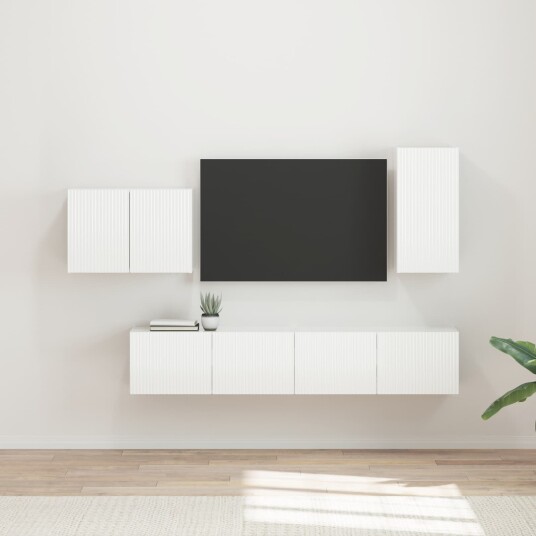  TV vegghyllesett 4 pcs Høyglanset hvit Konstruert tre