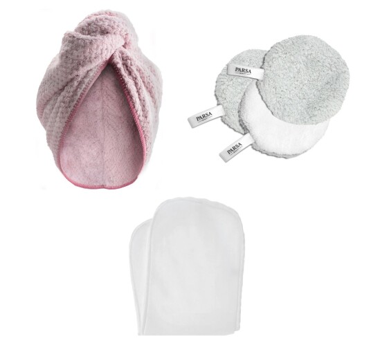 Parsa Beauty Microfiber Towel Rose + Parsa Beauty Microfiber Pads + Parsa Beauty Microfiber Cleaning Cloth