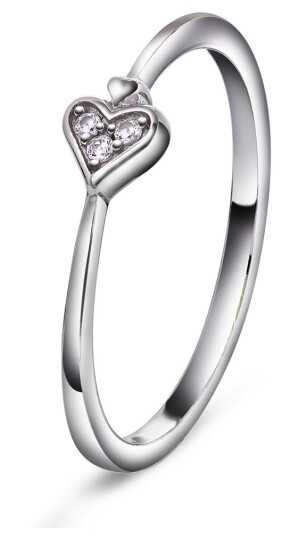 Pan Jewelry Hjerteglød ring i 925 rhodinert sølv med zirkonia størrelse 50