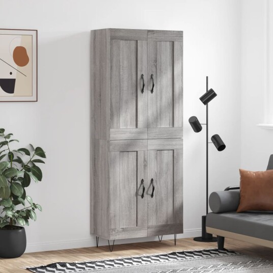 Highboard grå sonoma 69,5x34x180 cm konstruert tre Highboard grå sonoma 69,5x34x180 cm konstruert tre