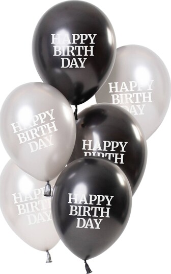 Folat Ballonger Hvit Svart Happy Birthday 6-pakning 68005