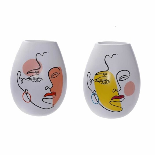 Dkd Home Decor Vase Dkd Home Decor 22,5 X 22,5 X 29 Cm Ansikt Hvit Harpiks Flerfarget (2 Enheter)
