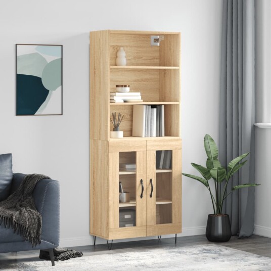 Highboard sonoma eik 69,5x34x180 cm konstruert tre