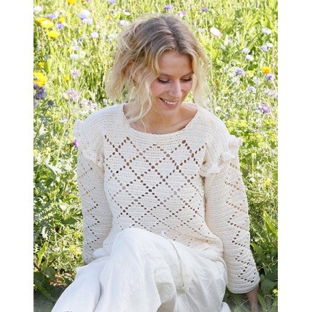 Harlequin Ruffles by DROPS Design Genser Hekleoppskrift str S XXXL