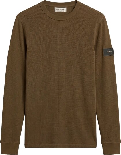 Calvin Klein Jeans Ls Waffle Badge Crewnk Tee   Khaki green   M