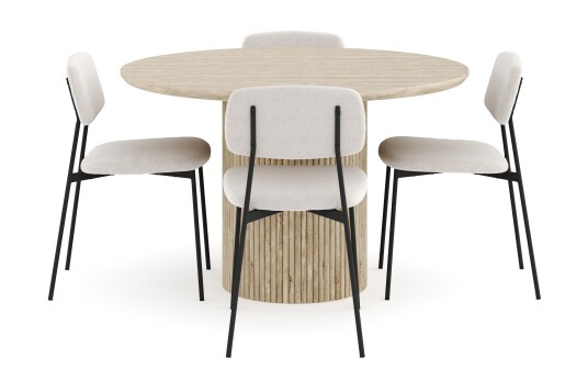 Andrarum Uppveda Spisegruppe 120 cm Rund Travertin med 4 Lowe Spisestoler Travertin
