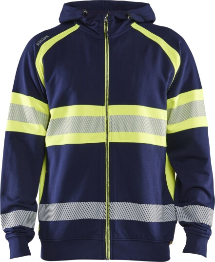 Blåkläder Hettegenser 3552 Varsel, Marineblå/Gul, Hel Glidelås Marineblå/Gul XXL