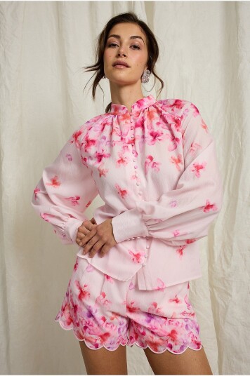 Joelle   Bluse med ballongermer   Natur