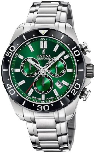 Festina Herreklokke F20042 3 Swiss Made Grønn/Stål Ø44 mm