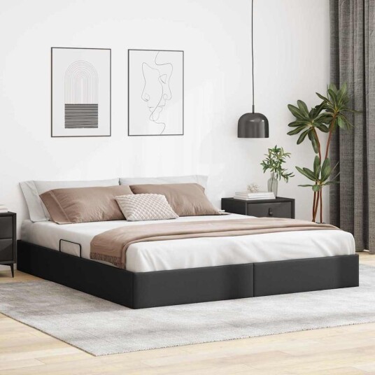 vidaXL Seng med Oppbevaring med lagring Svart 183 x 213 cm Kunstlær