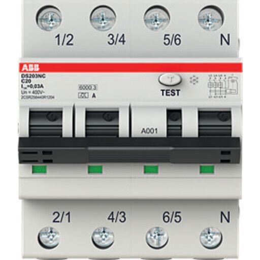 ABB Jordfeilautomat DS203NC 4p C20A/30mA AP-R ABB - 1683643