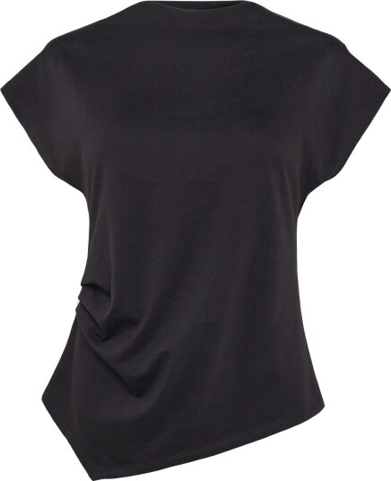 Mango Asymmetric T Shirt With Pleat Detail Black XS