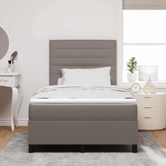 Seng med boksfjæring og madrass taupe 120x200 cm stoff