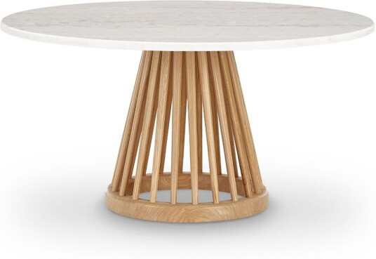 Tom Dixon - Fan Large Natural Side Table Rund Toppskiva I Marmor Ø90 Vit Sofabord Hvit Tre/stein