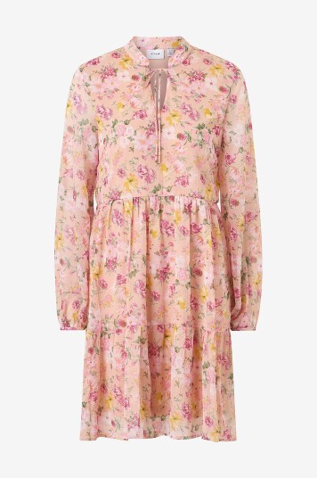Vila Kjole viFalia L/S Tie V neck Dress Rosa Vila Kjole viFalia L/S Tie V neck Dress Rosa