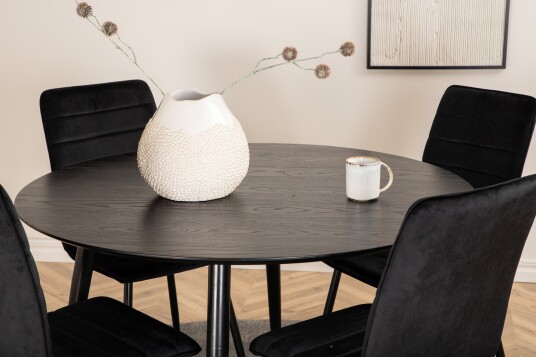 Venture Home Dipp Spisegruppe 115 cm Rund med 4 Windu Lyx Stoler Sort