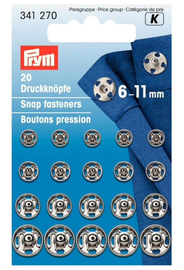 Trykknapper til å sy på 20 stk x 6-11 mm sølv