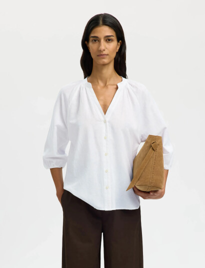 Selected Slfcleo Alberta Linen Blend Shirt Noos White 40