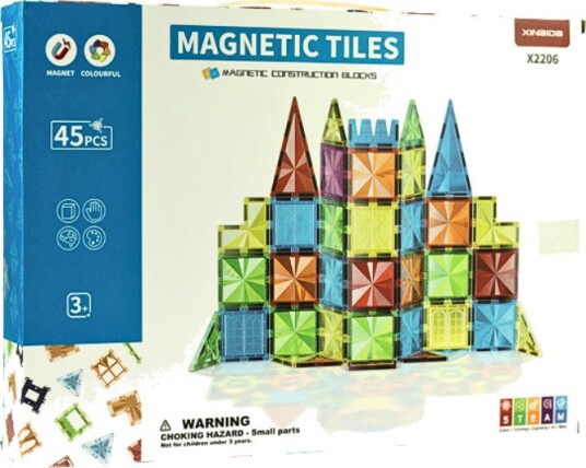 Magnetic Tiles Byggesett – 45 Deler – Fargerike Brikker