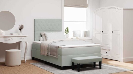 Box Spring Seng med Madrass & Benk Lysegrå 120x190 cm Fløyel