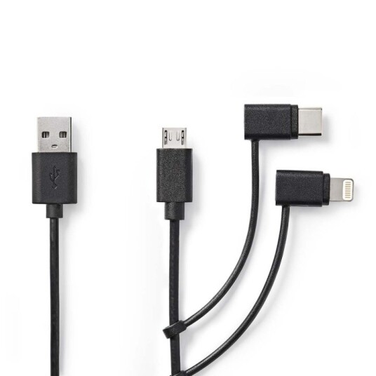 Nedis 3-i-1 USB-kabel for Apple Lightning, Micro USB og USB-C, 1m, Svart Nedis 3-i-1 USB-kabel for Apple Lightning, Micro USB og USB-C, 1m, Svart