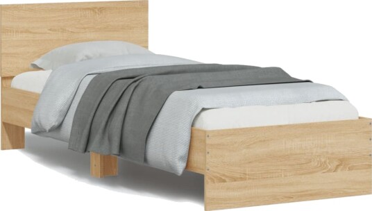 vidaXL Sengeramme med hodegavl og LED-lys sonoma eik 90x200 cm 8721012241589