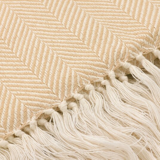Tepper   Bomullspledd   Denisa Fishbone beige/hvit Størrelse: 130 x 170 cm
