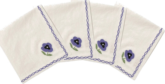 Pick a Poppy Madelen Möllard Pansy bomullserviett Blue 4 pakning 45x45 cm