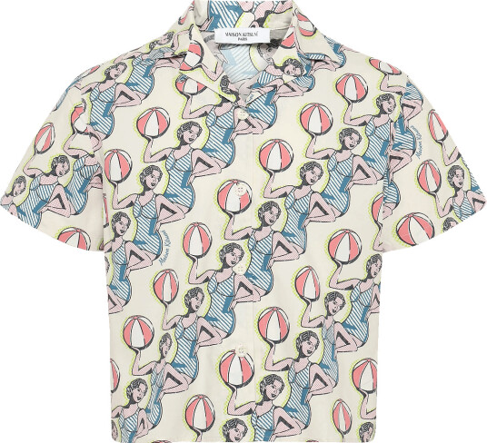 Maison Kitsune Dancing Girls Print Cap Sleeve Shirt Cream M Maison Kitsune Dancing Girls Print Cap Sleeve Shirt Cream M