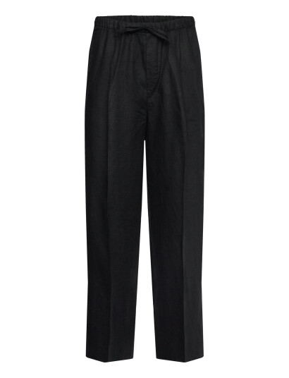 Weekday Loose Fit Straight Leg Linen Trousers - Black - XS