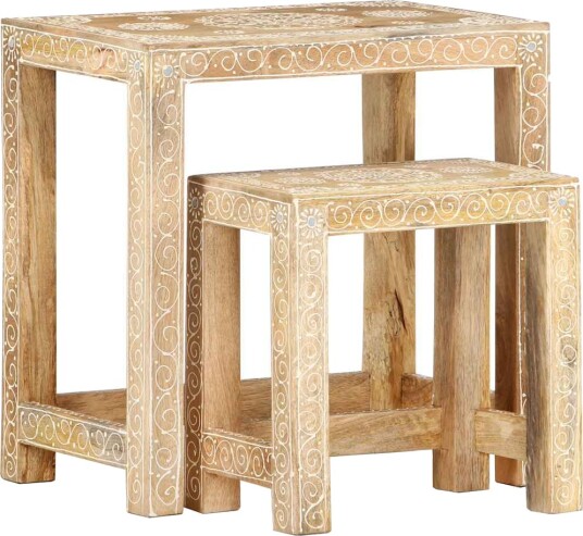 Håndmalt sidebordsett 2 stk heltre mango 8719883792293