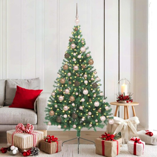  Kunstig Forhåndsopplyst Juletre med 300 LED grønn 180 cm PVC