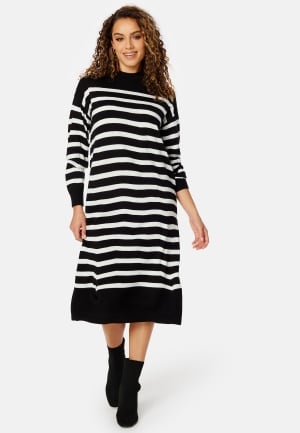 VILA Stripi Funnelneck Knit Dress Black Stripes:CLOUD S