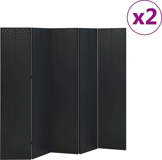 vidaXL Romdeler 4 paneler 2 stk svart 200x180 cm stål