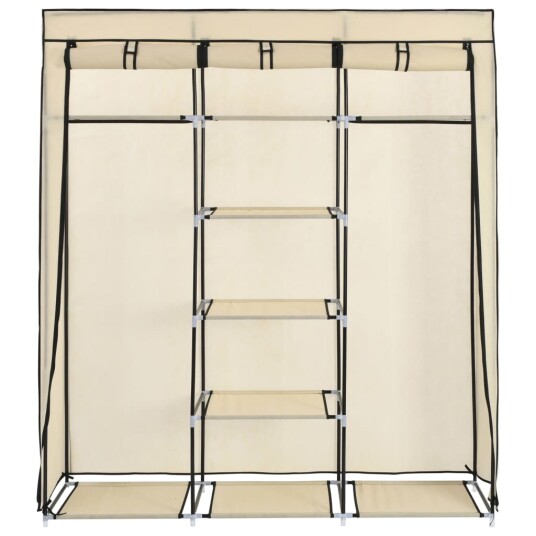 vidaXL Garderobe med skap og stenger kremhvit 150x45x175 cm stoff