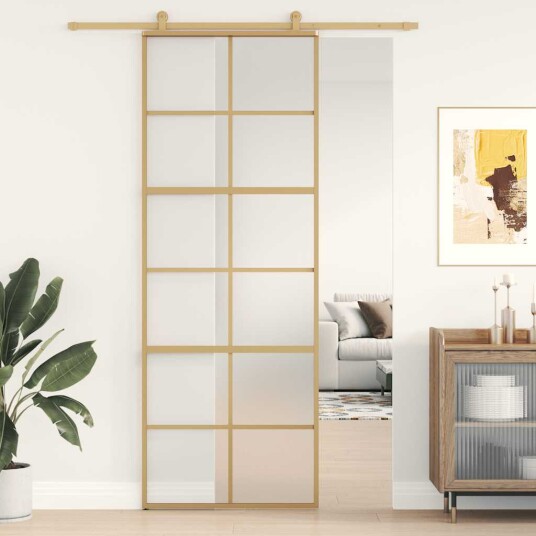 vidaXL Skyvedør gull 76x205 cm frostet ESG glass og aluminium vidaXL Skyvedør gull 76x205 cm frostet ESG glass og aluminium