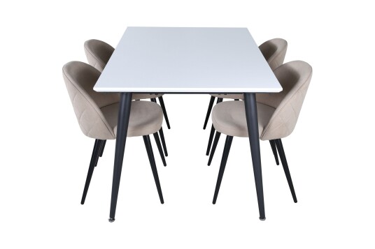 Venture Home Jimmy Spisegruppe 150 cm Rektangulær med 4 Velvet Stoler Beige