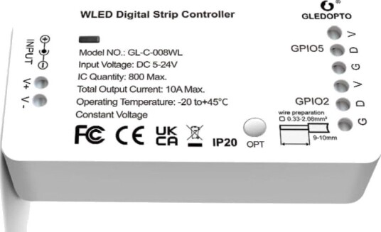 Gledopto GL-C-008WL Smart IC LED-kontroller 5–24V WiFi WLED