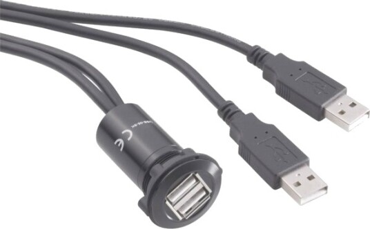 Tru Components Usb-06-Bk Usb Dobbel Innbyggingsuttak 2.0, Tilkobling/Innbygging, Adapter: 2 X Usb Type-A Til 2 X Usb Type-A Med 60 Cm Kabel