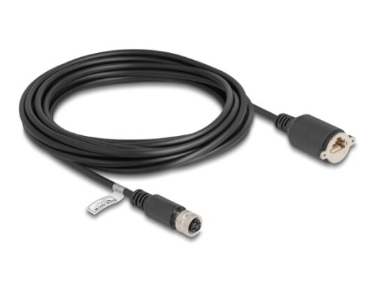 Delock M12-Kabel D-Kodet 4-Pins Kontakt Til Rj45-Kontakt For Installasjon Cat.5E Ftp 5 M Svart