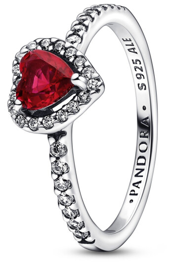 Pandora Timeless, Ring i 925 sølv med hevet rødt hjerte
