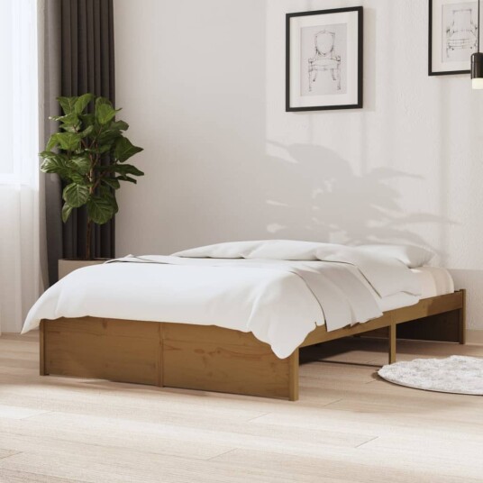 vidaXL Sengeramme honningbrun heltre 120x190 cm grå 4FT Small Double
