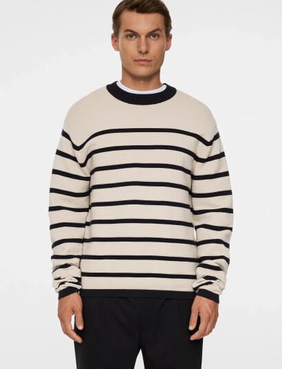 J. Lindeberg Sawyer Stripe Crew Neck - Cream - XXL J. Lindeberg Sawyer Stripe Crew Neck - Cream - XXL